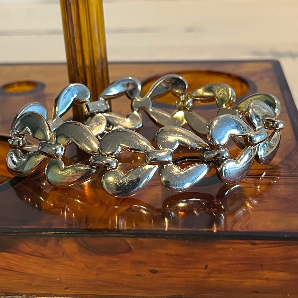 Vintage Monet Gold Tone Bracelet Open Heart Link With Safety Chain